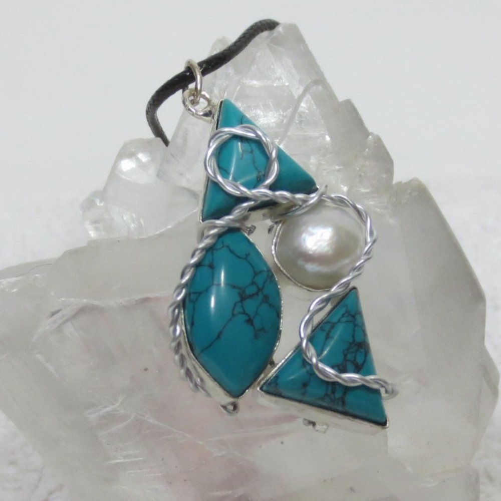New Handcrafted Pendant Necklace Magnesite and Pearl Gems set in Sterling Silver
